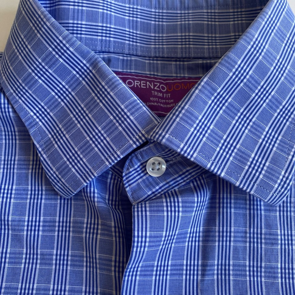 Lorenzo Uomo Blue Plaid trim fit Men's Shirt 15.5/34” sharp